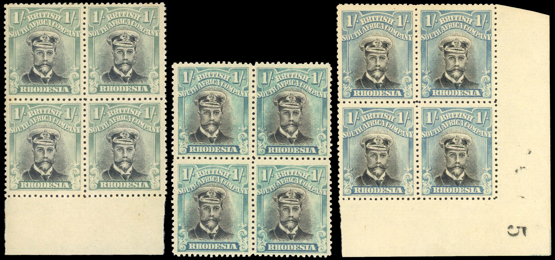 Rhodesia 1/- SG 271, 272, 272a blocks mint