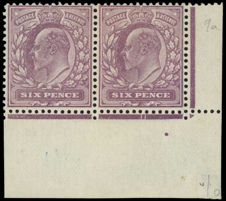 1912 6d dull lilac, lower marginal date cut...