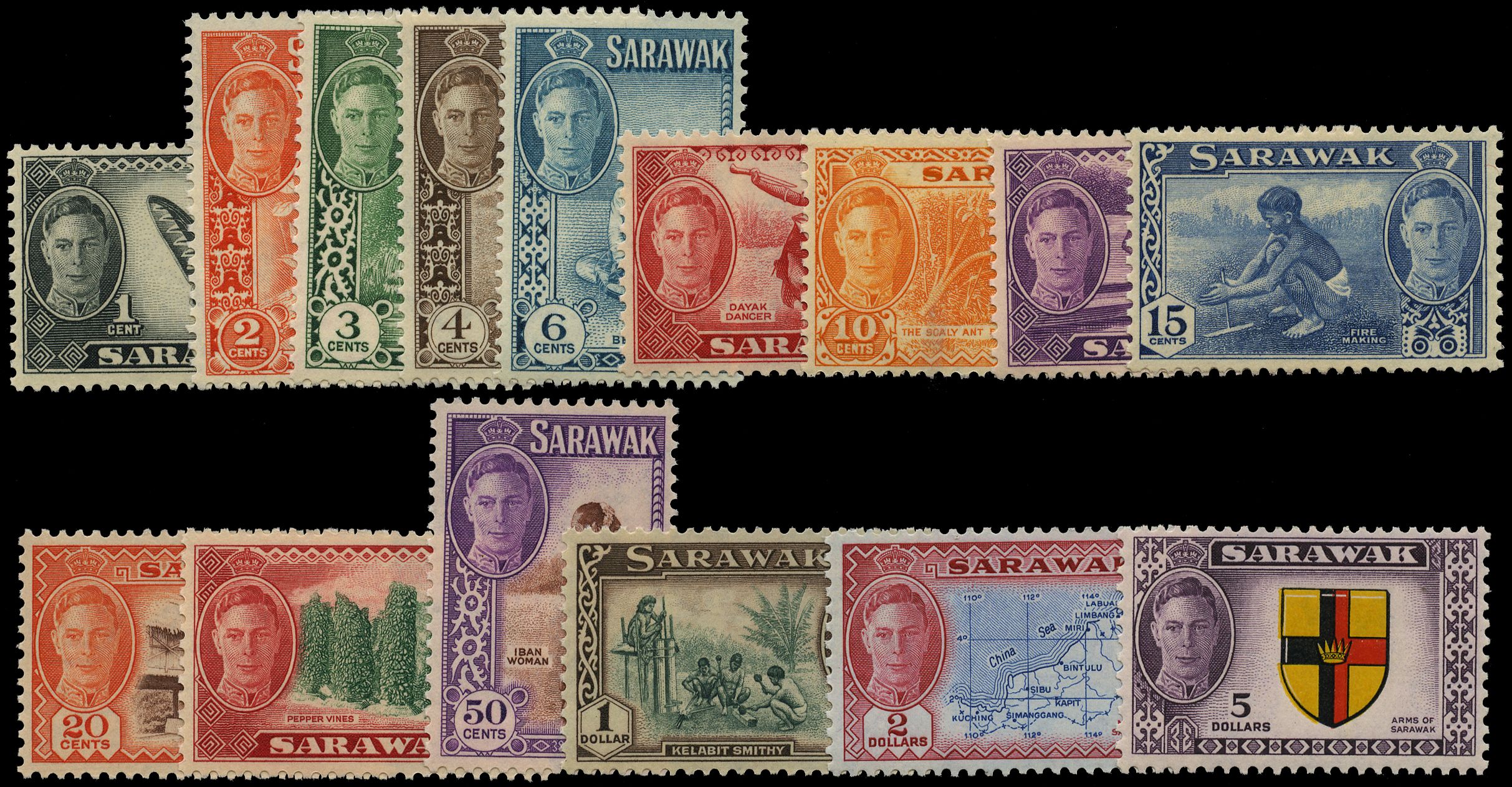 1950 set of fifteen to $5 black, yellow, red...