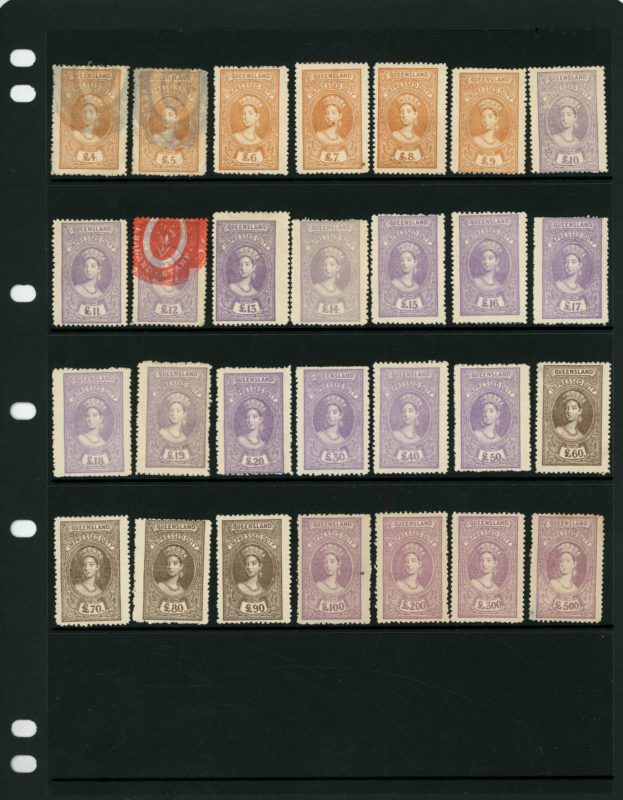 Queensland (Revenue) 1895 Impressed Duty Set of 63 Used