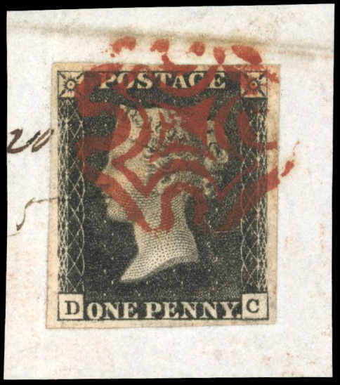 Great Britain SG 2 1d black Plate 5 DC used on piece 