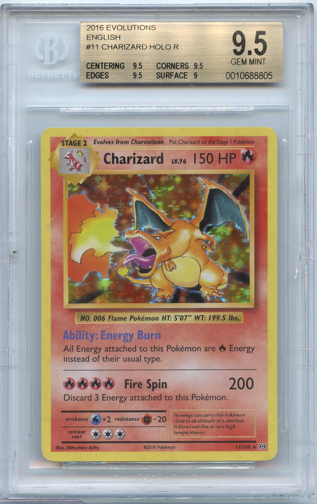BGS 9.5 Charizard #11 Holo Evolutions 2016