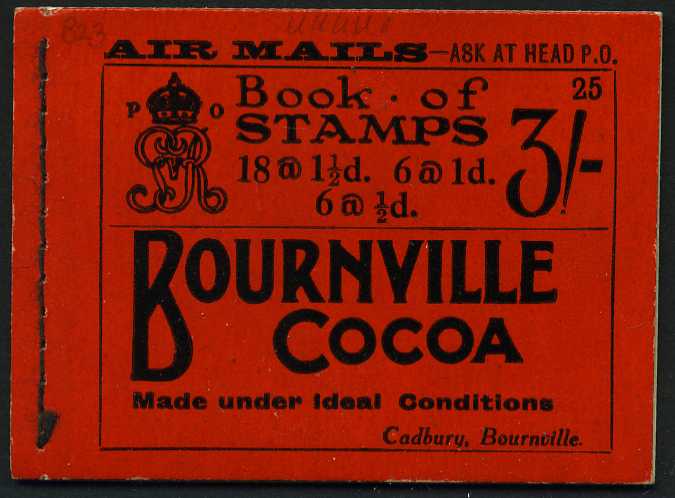 1922 (July) 3/- booklet (#25), perfs mostly...