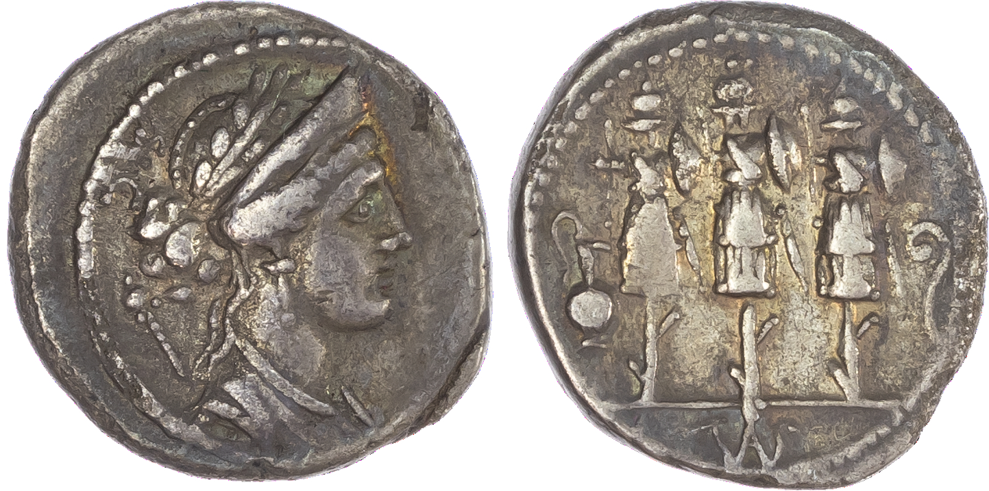 Faustus Cornelius Sulla (56 BC) AR Denarius, mint of Rome, 3.73g. Draped bust of Venus facing right, sceptre behind. Rev.