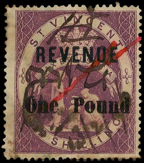 1893-95 'One Pound' on 5s greyish purple,...