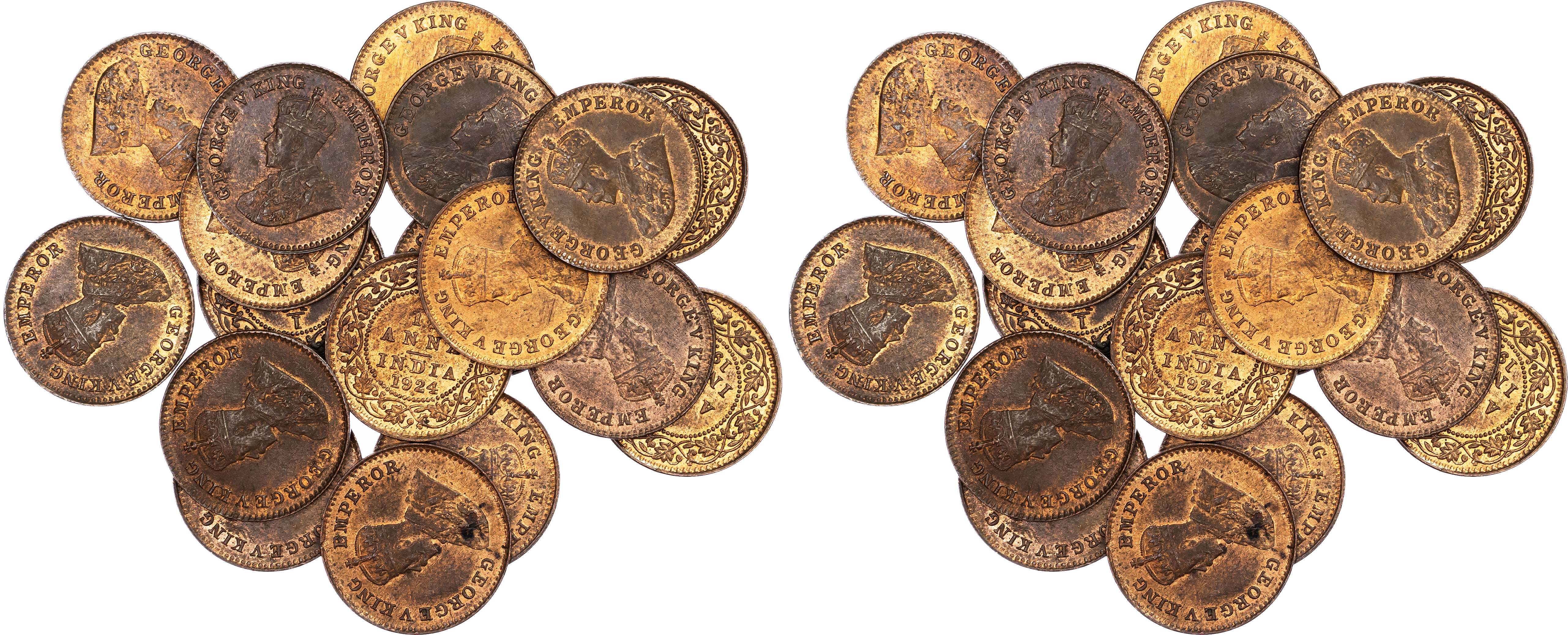 India, British Colonial. George V CU 1/12 Anna, lot of 18 coins. 1924. 