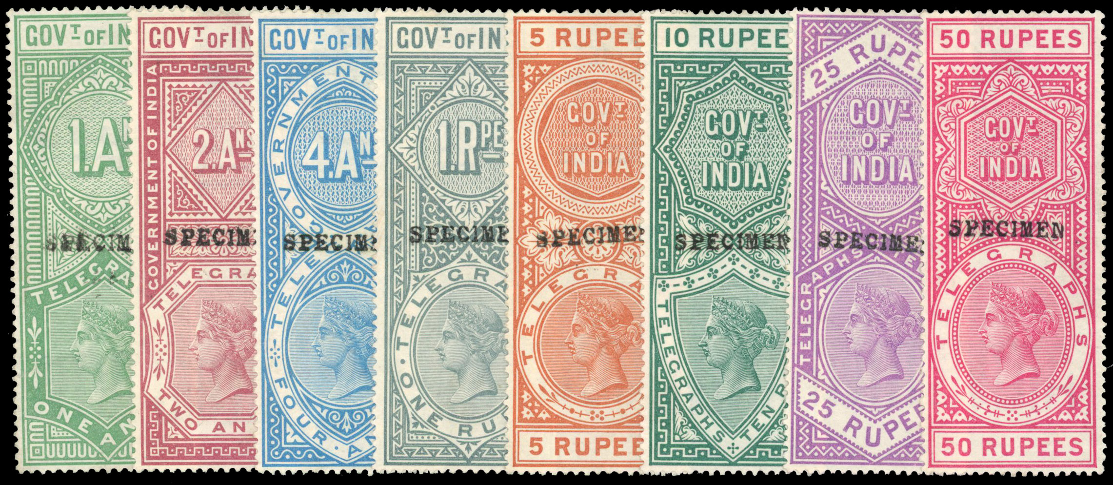 India 1890 Telegraph Specimens