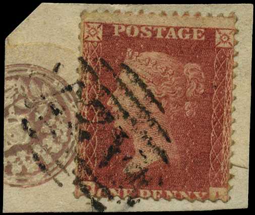 GB USED ABROAD: 1857 1d rose-red on...