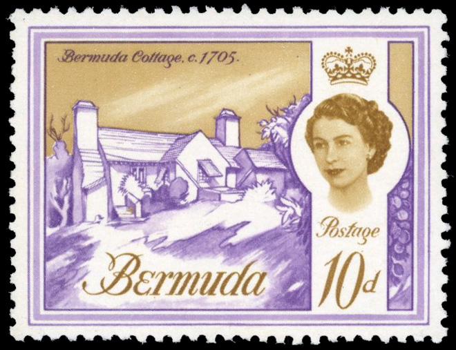 Bermuda SG 197w 1966 10d Cottage with watermark Crown to right of CA mint