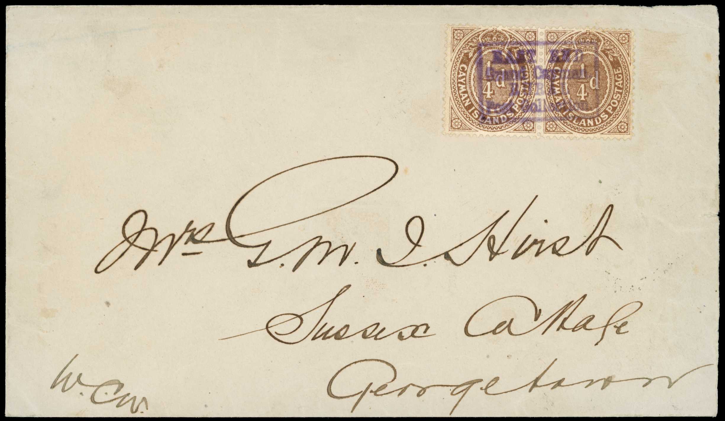 1912 Pair of ¼d brown cancelled with East...