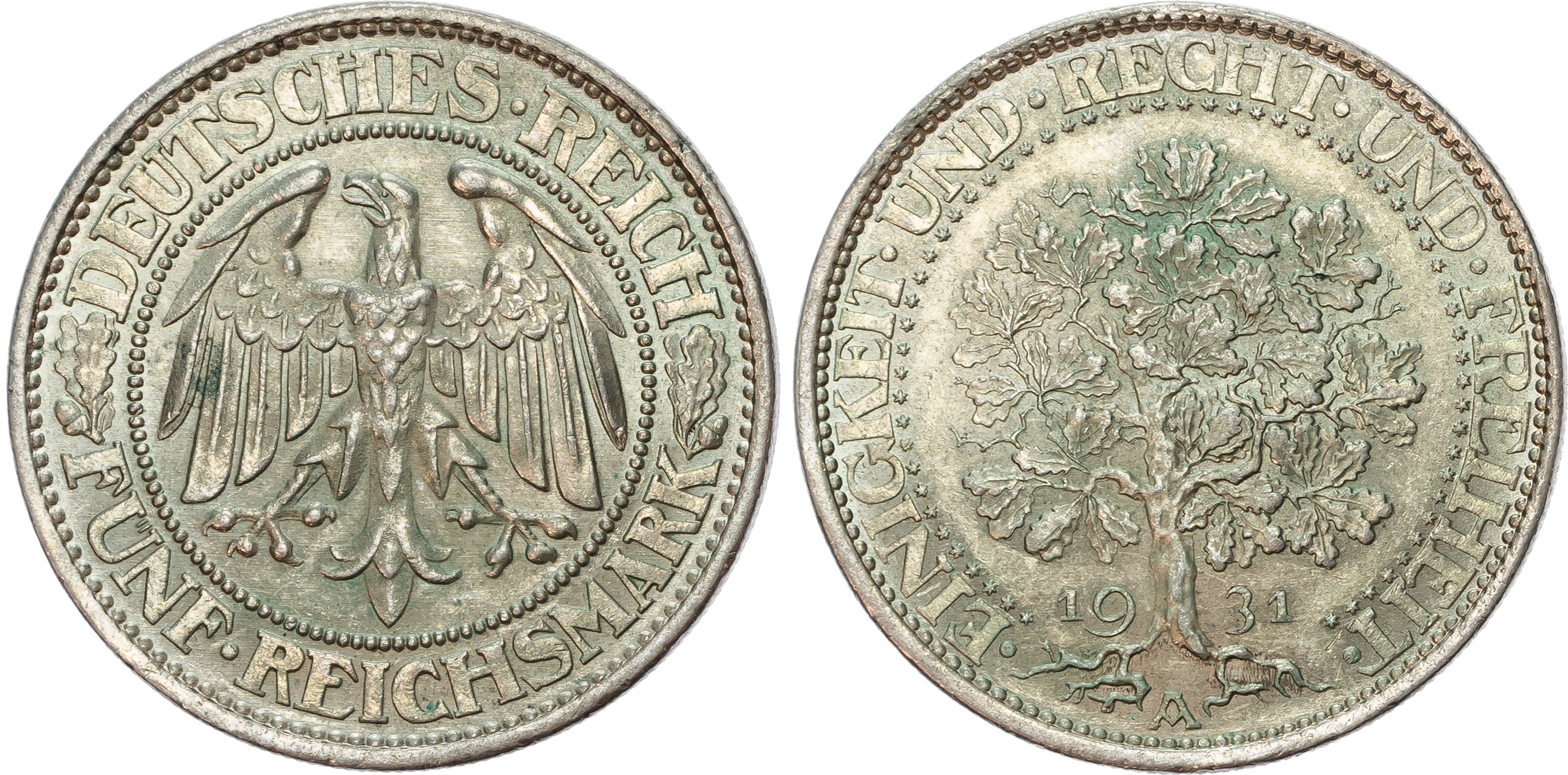 Germany, Weimar Republic (1913-1933), Eichbaum, silver 5 Reichsmark (2).
