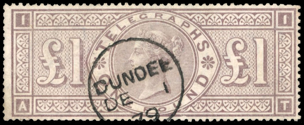 GB Telegraph 1877 £1 brown-lilac used