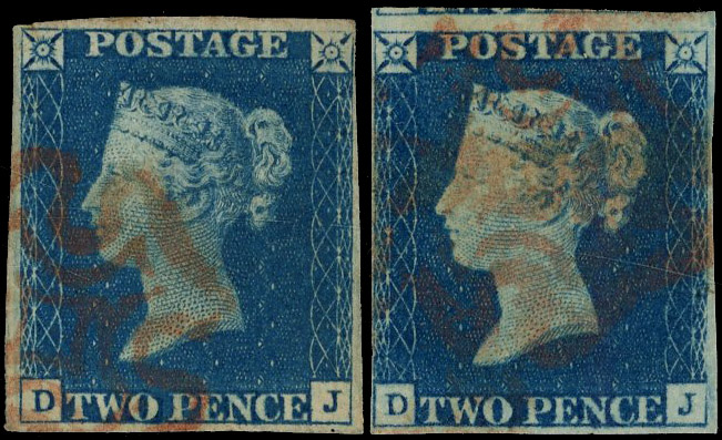 1840 2d Blue Pl.1. (DJ State I & II) Used pair 