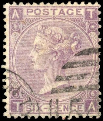 GB SG 97c 1867 6d watermark error used