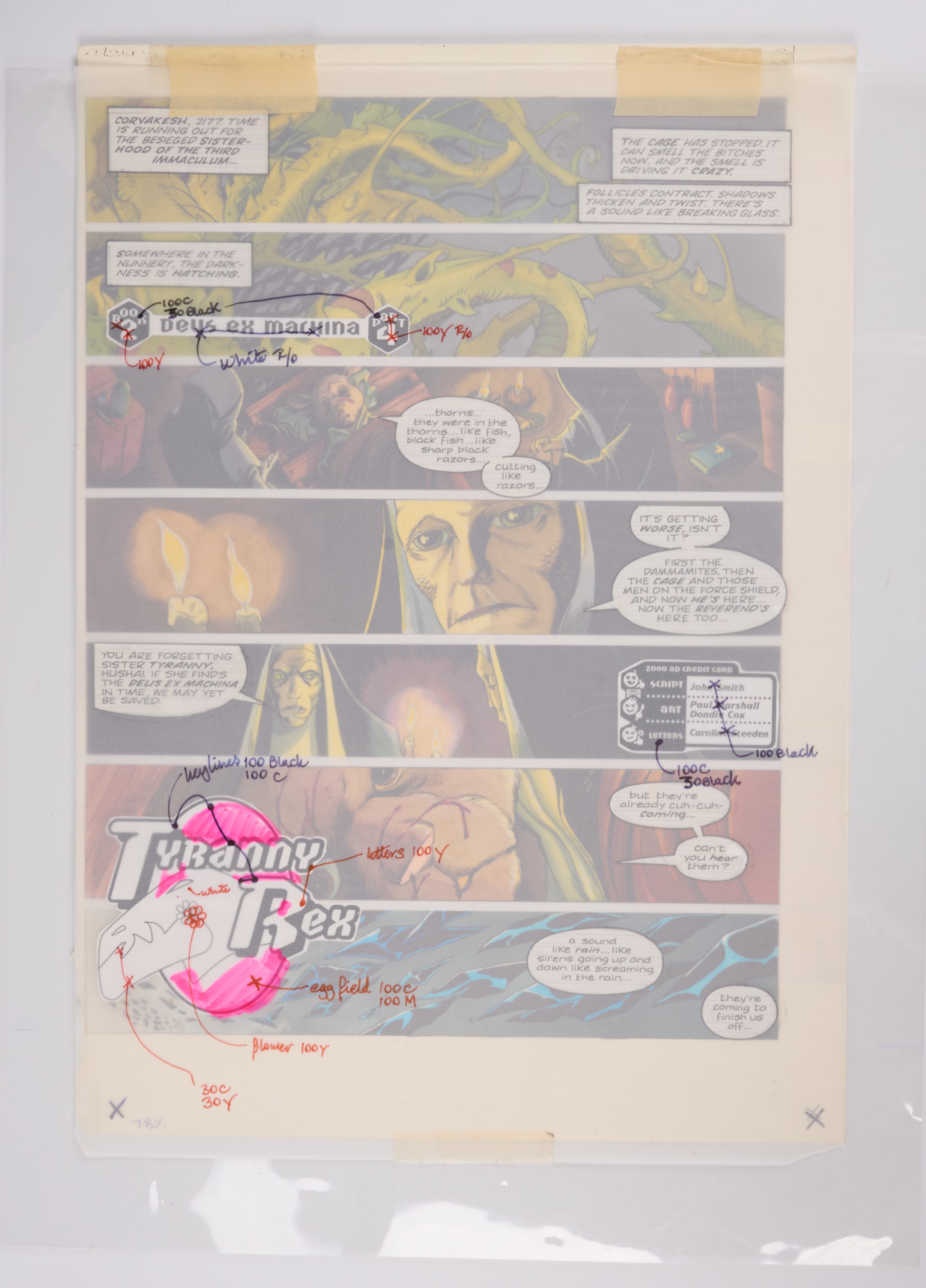 Paul Marshall & Dondie Cox 2000 AD Prog #876 Deus Ex Machina Book 2 Colour Story Pages (Fleetway, 1994) Total 5