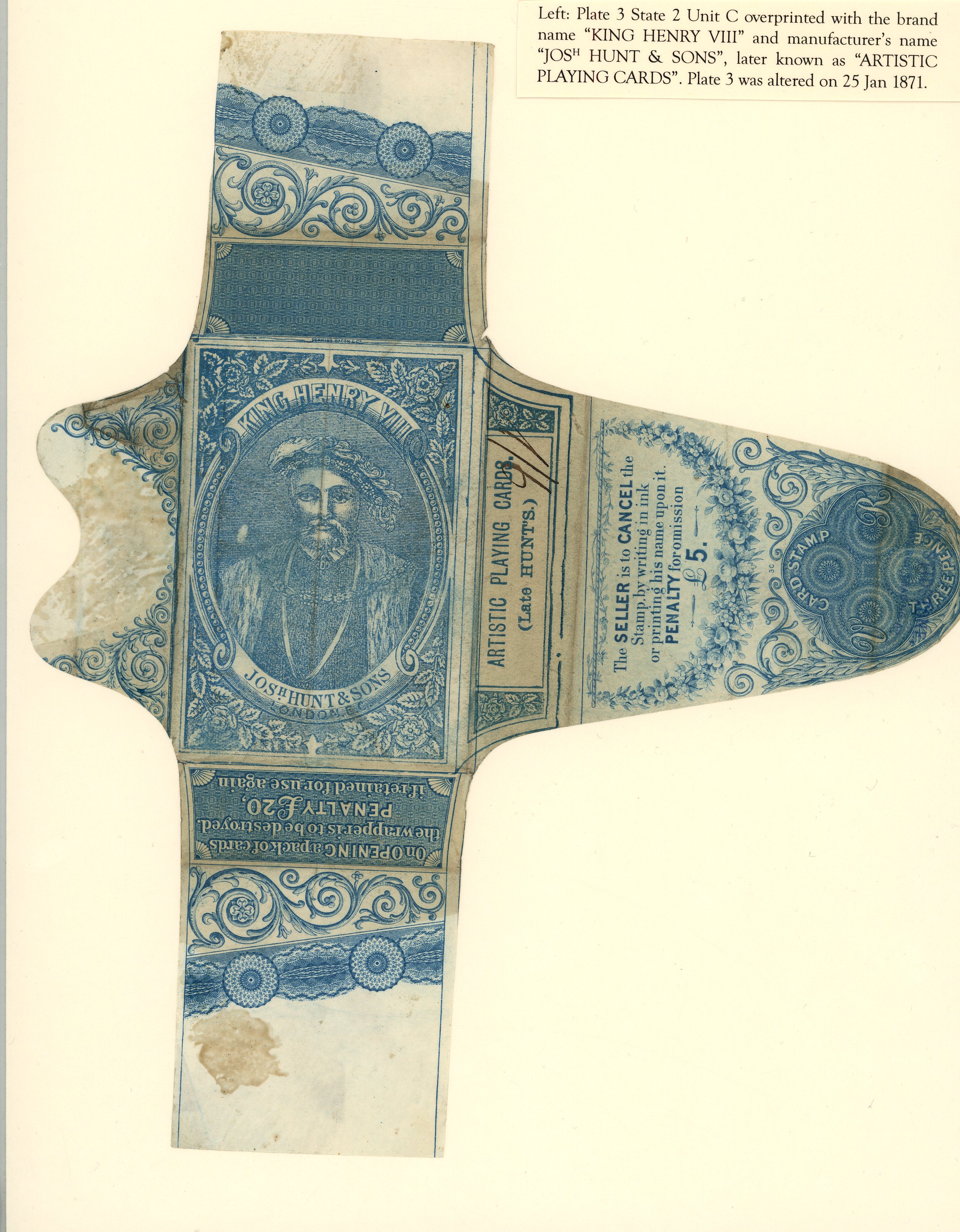 GB Playing Card Duty: c.1871 Booth Type 118G 3d Complete wrapper