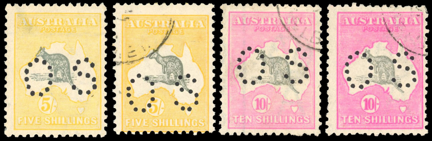 AUSTRALIA 1915-28 5s mint and used and 10s, 2 used