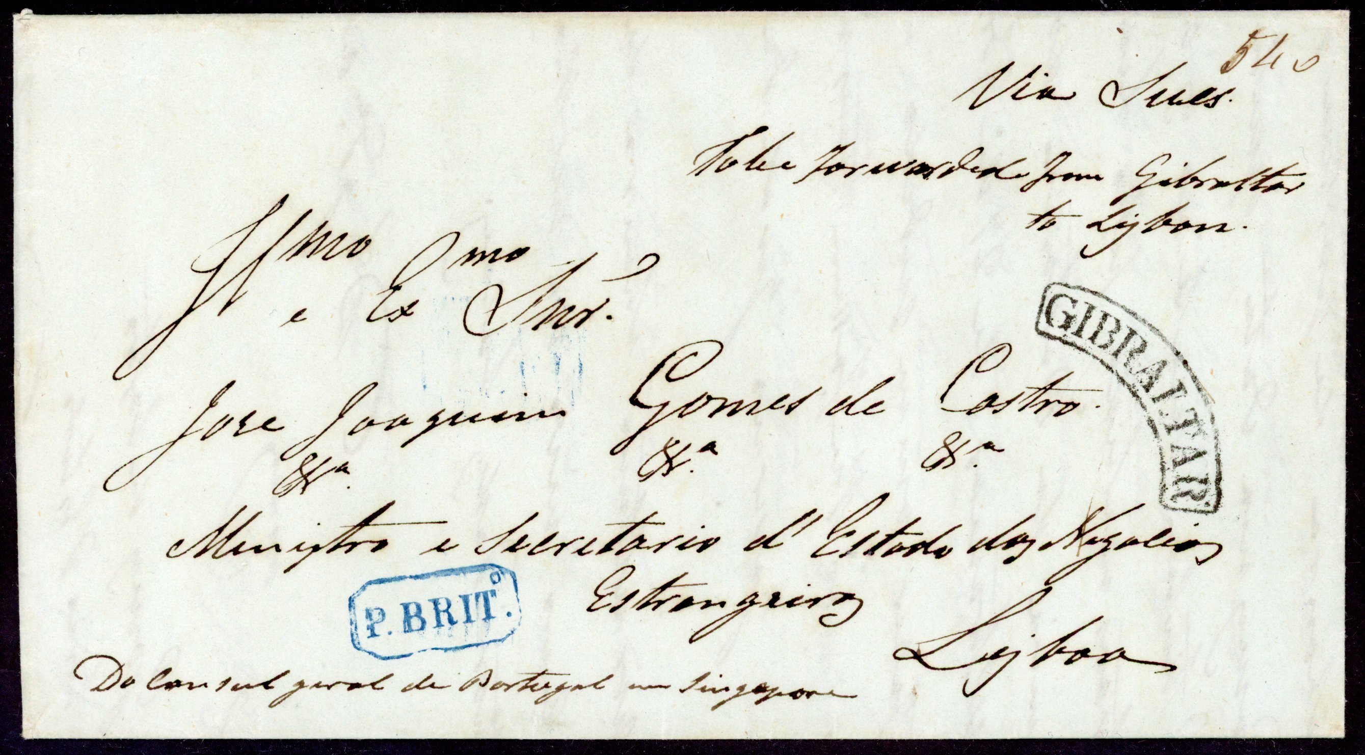 Singapore 1844 entire to Portugal