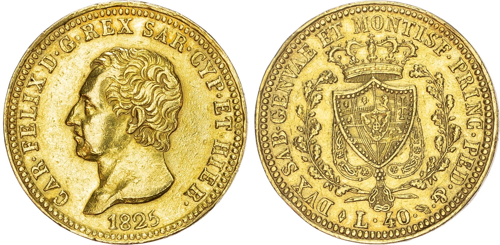Italy, Carlo Felice (1821-1831), gold 40 Lire, 1825