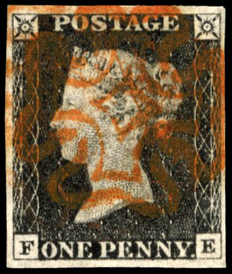 1840 1d Black plate 2 (FE) neatly cancelled by red MC SG 2/Spec. AS15