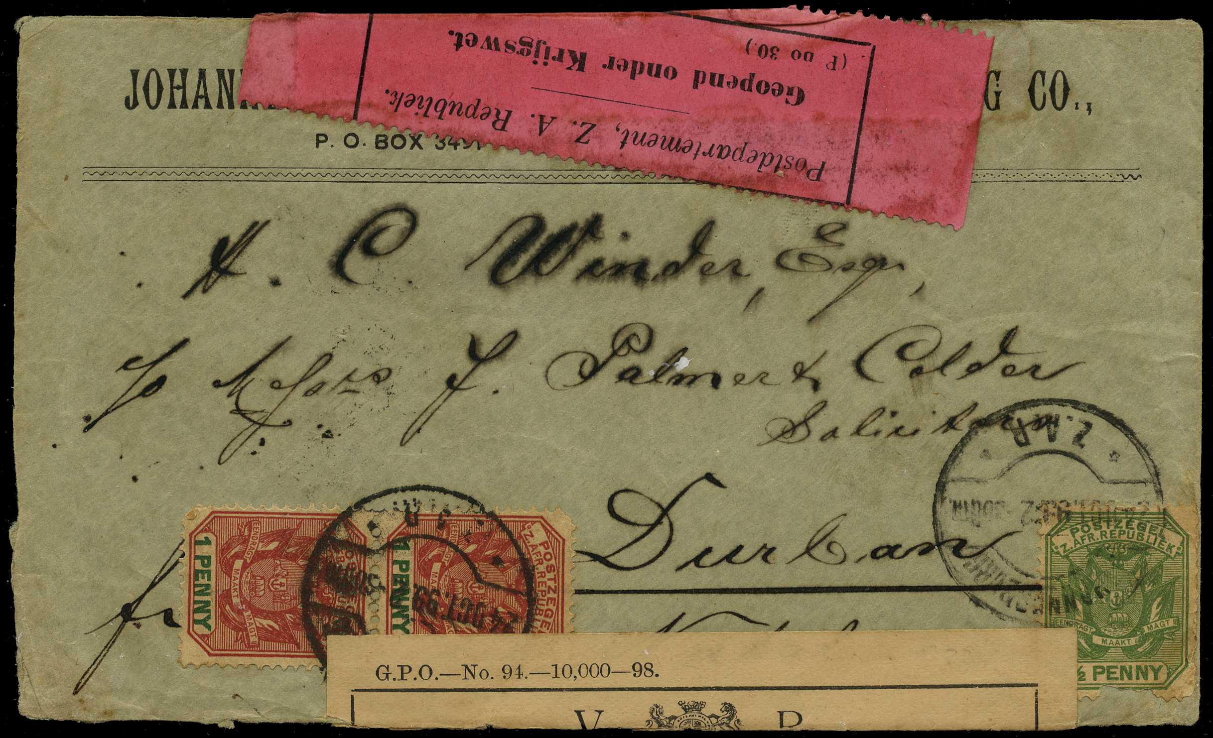 BOER WAR: 1899 (24 Oct) envelope franked...