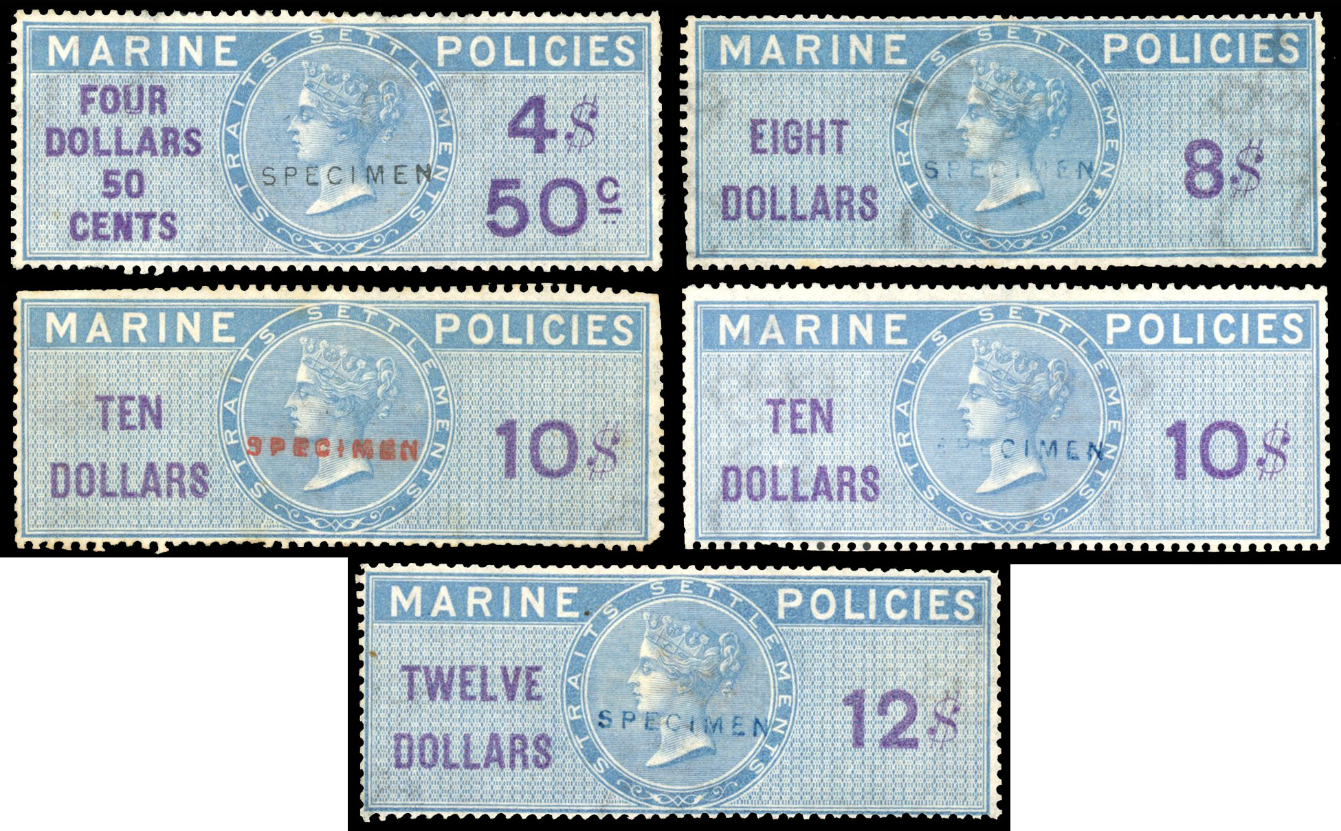 Straits Marine Policies 1867 first issue Specimens