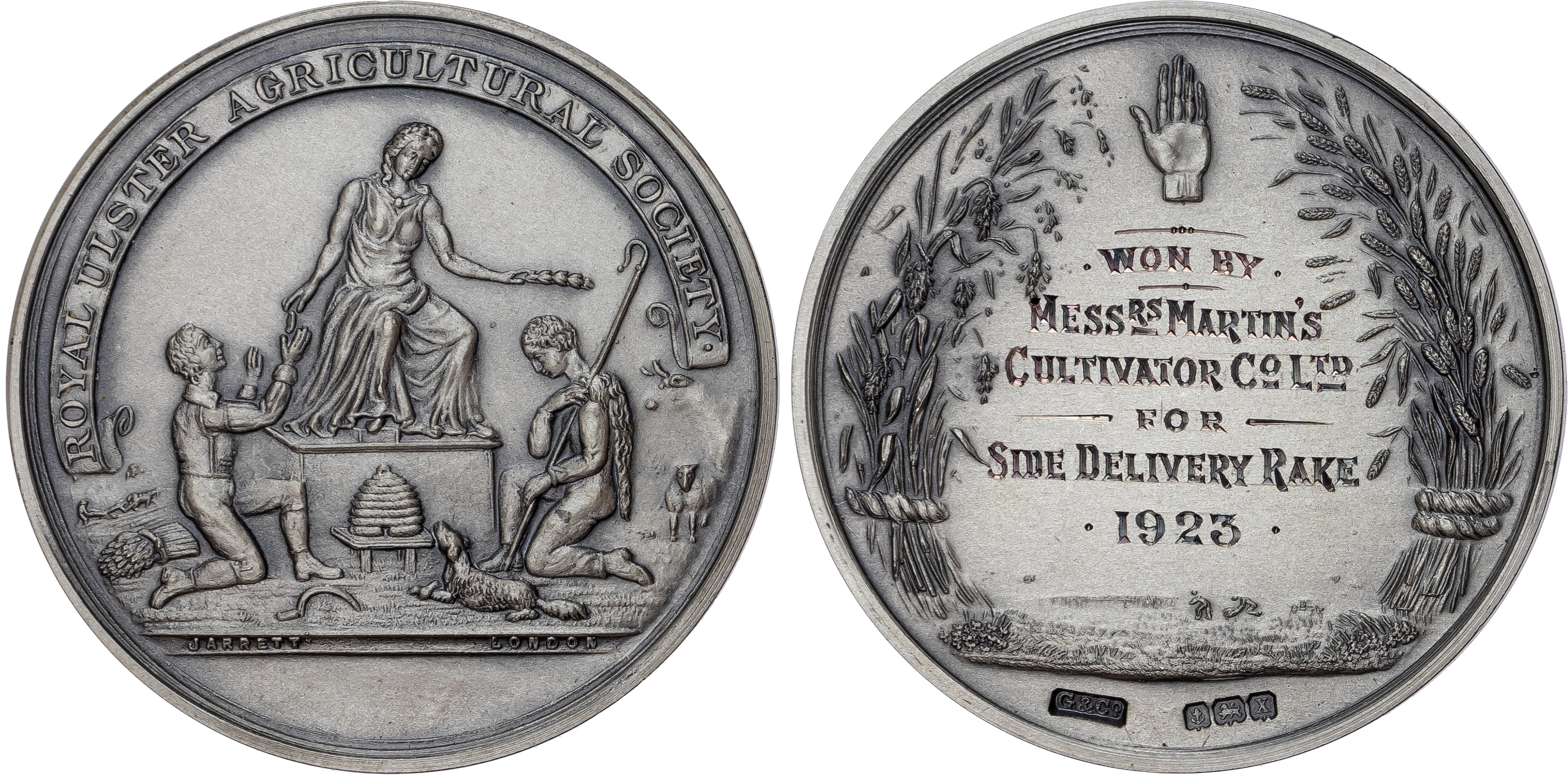 Ireland, Royal Ulster Agricultural Society, Silver Prize Medal,1923 by Jarrett