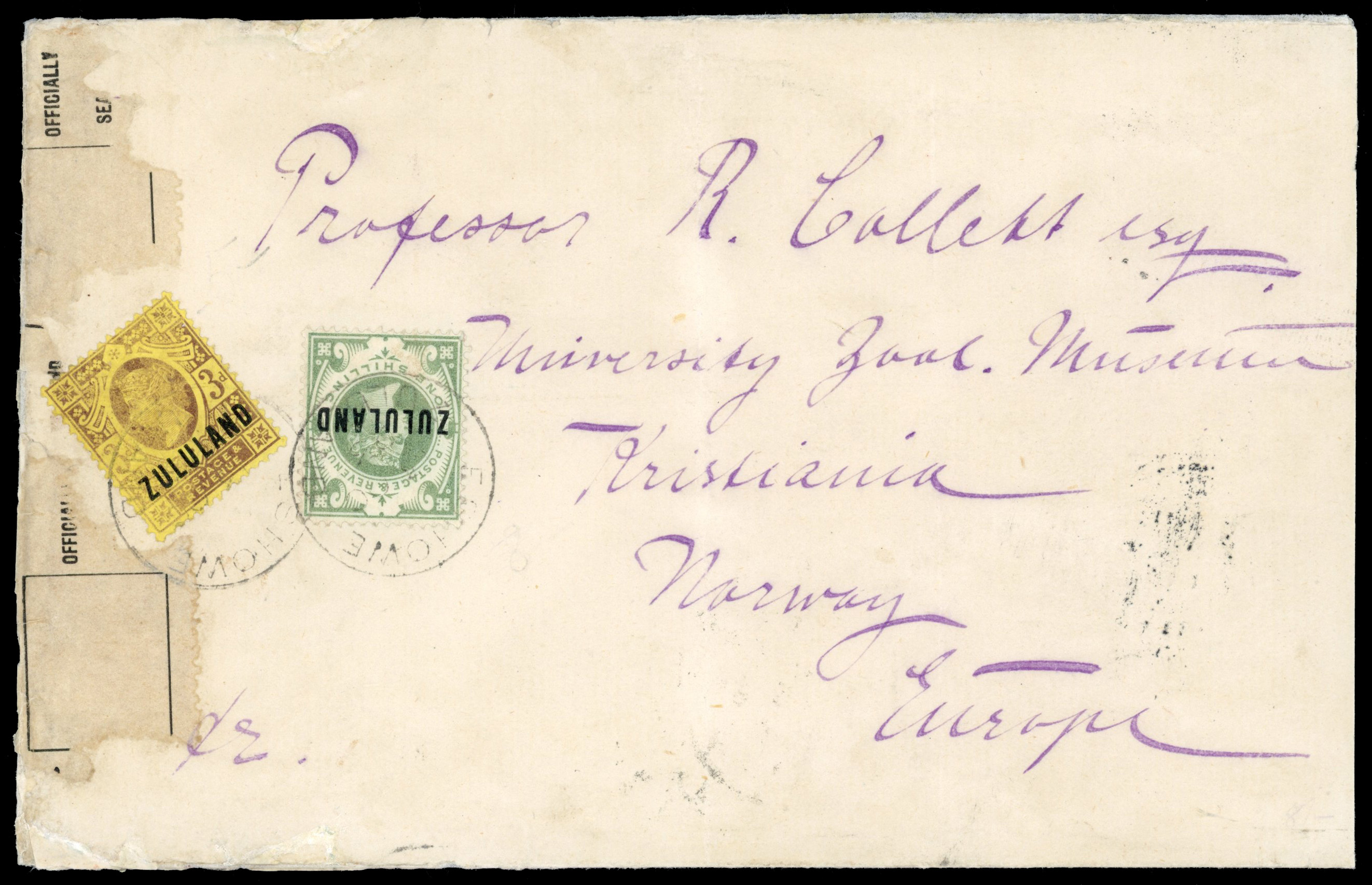 Zululand SG 5, 10 on 1903 cover to Norway