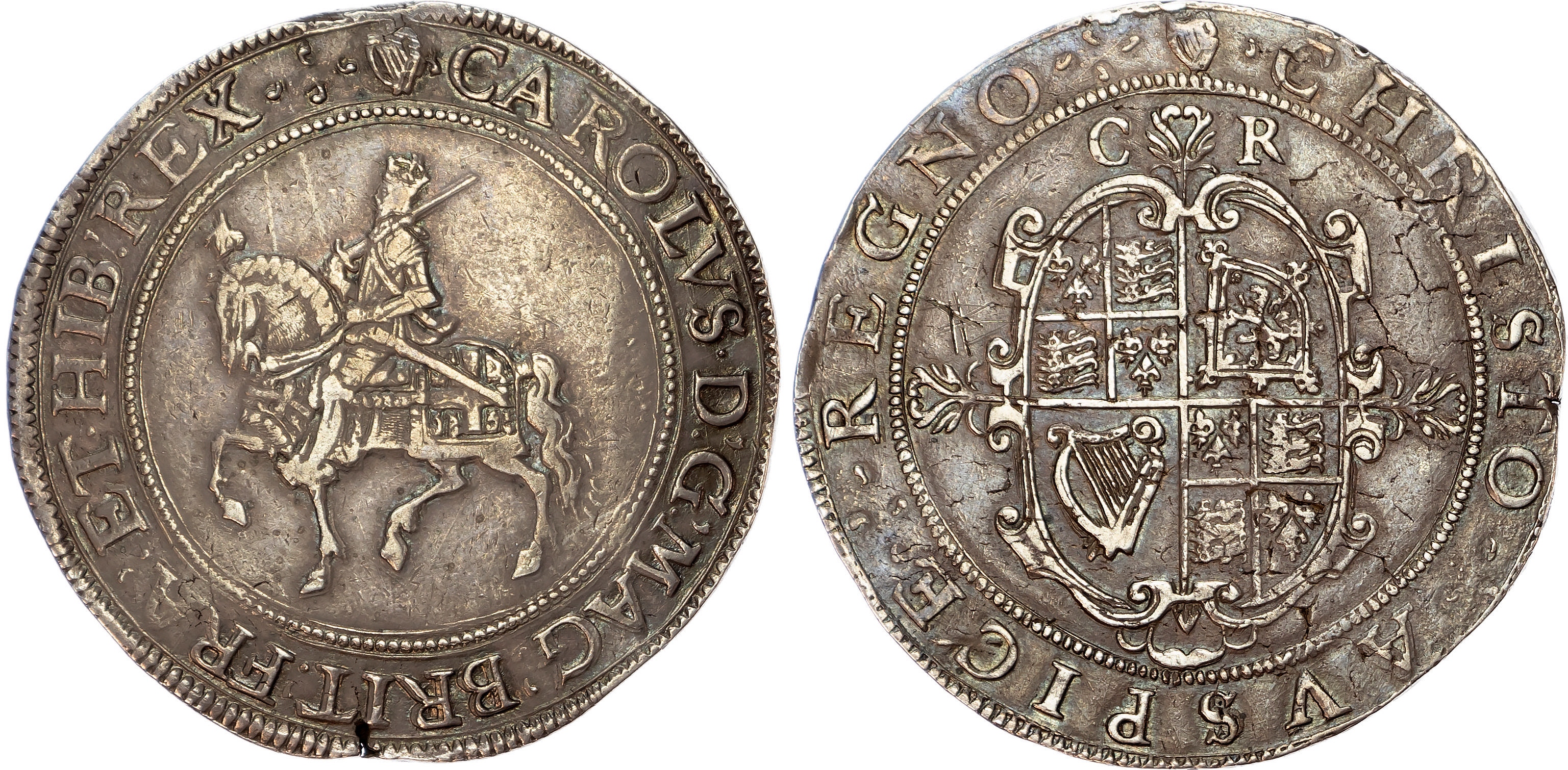 Charles I (1625-49), Crown, Tower mint, group II, type 2a, mm. harp (1632-1633)