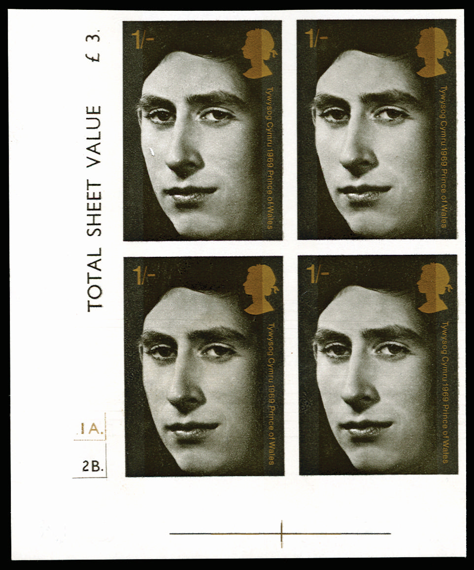 GB 1969 1s Investiture of H.R.H The Prince of Wales. Superb unmounted o.g left hand corner marginal "1A… SG804var
