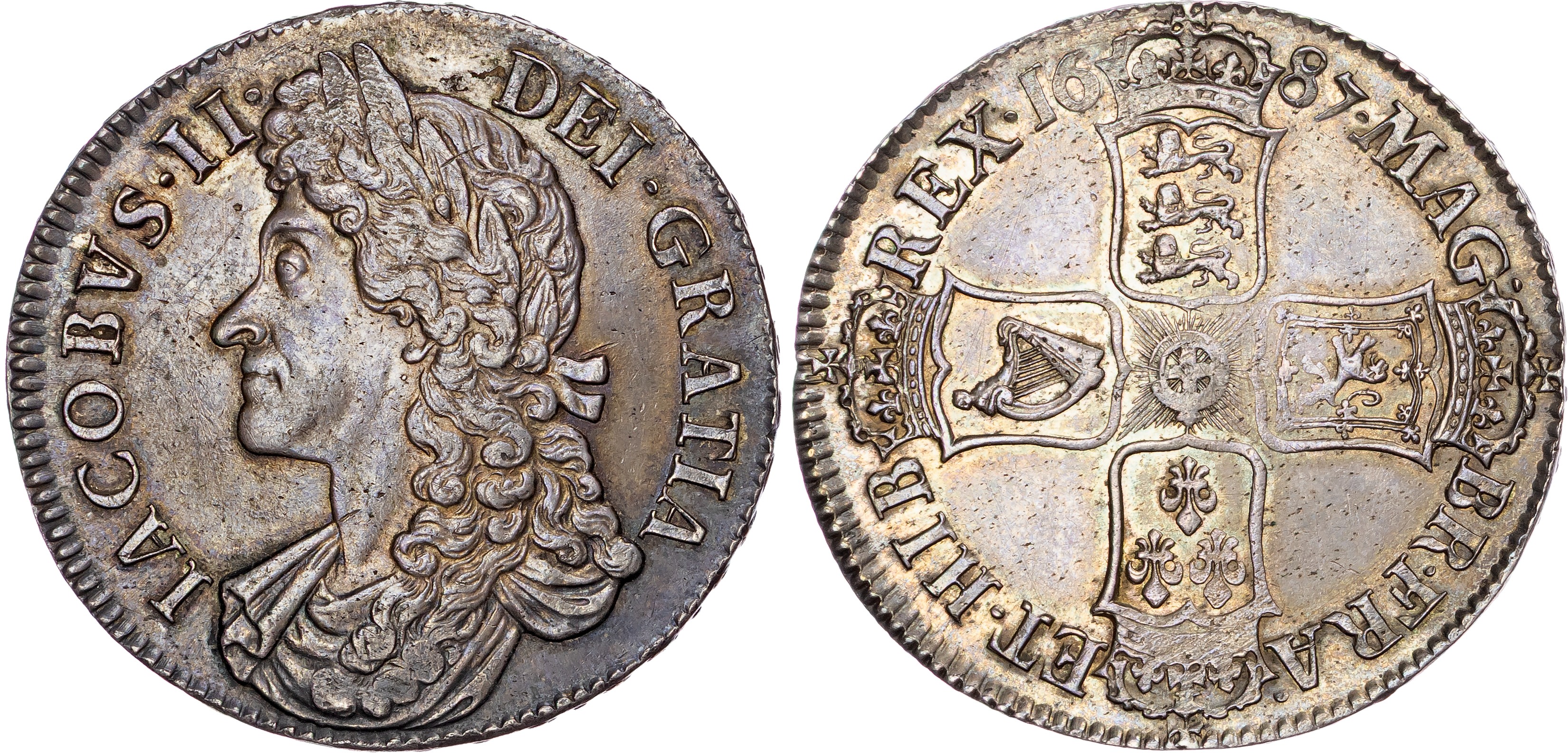 James II (1685‐1688), AR Crown, 1687 TERTIO.