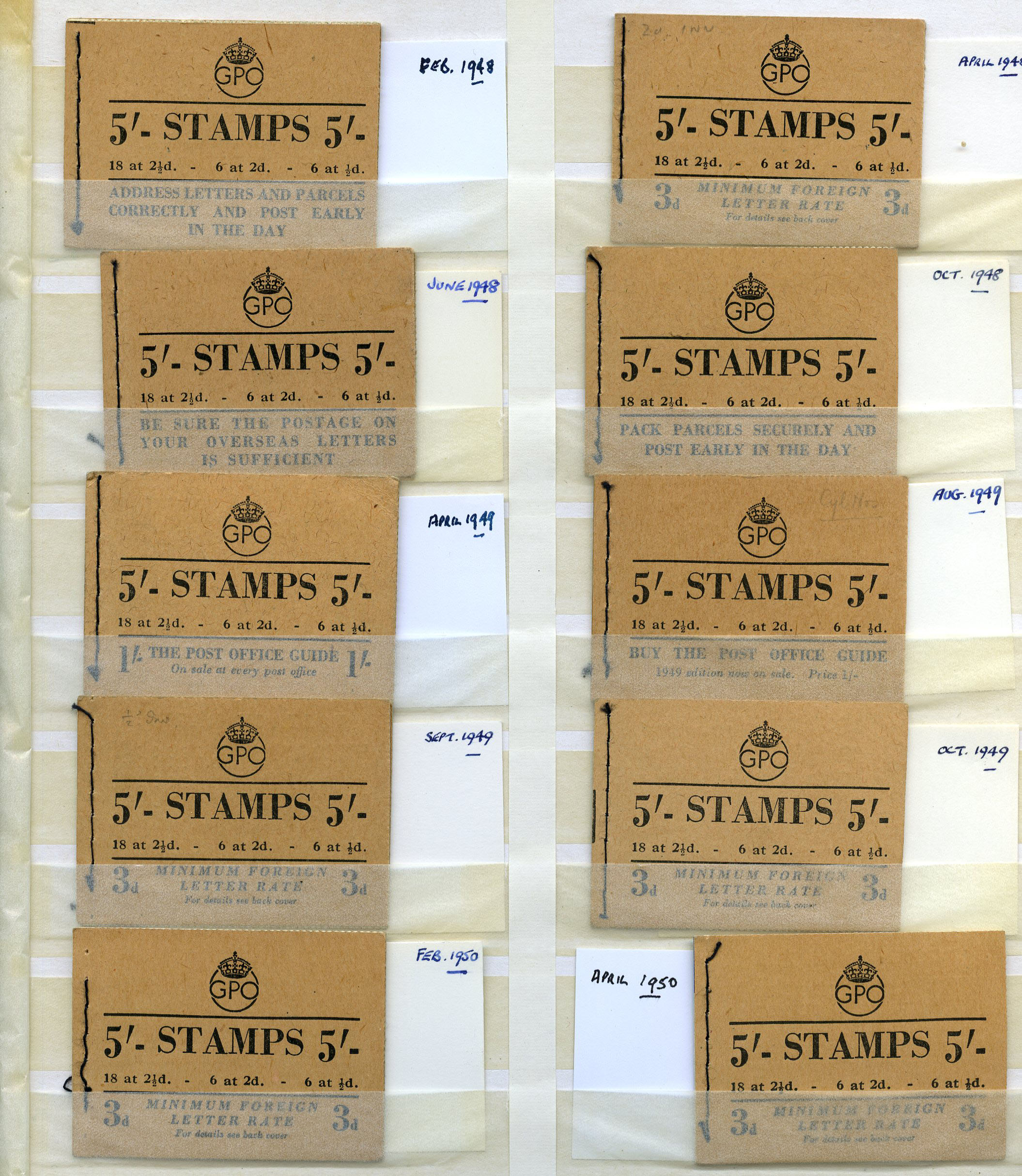 1948-50 5/- booklet group, all different,...