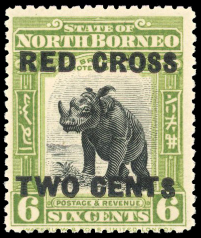North Borneo 1918 Red Cross 6c+2c olive-green wide spacing