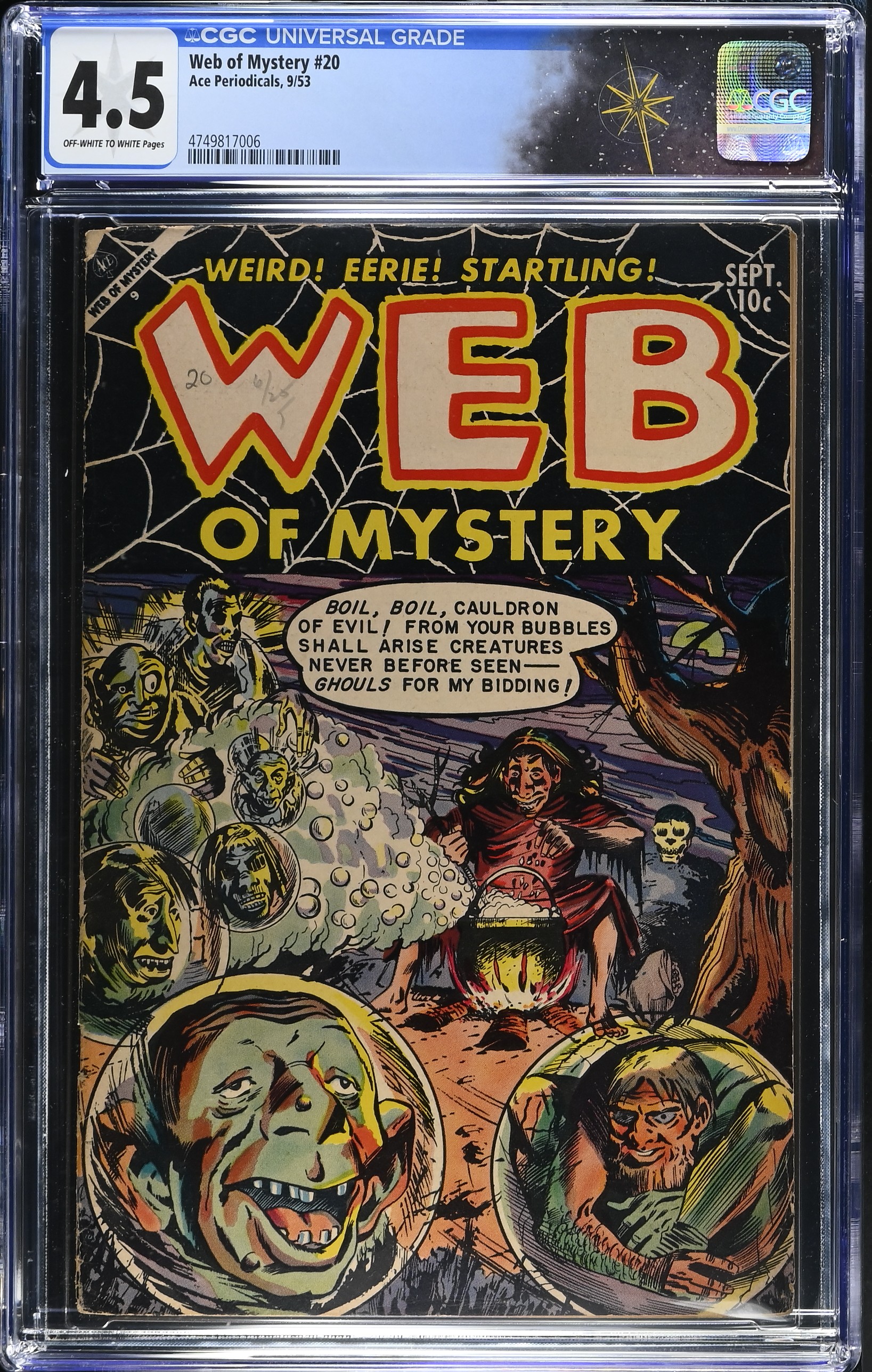 Web of Mystery #20 CGC 4.5 Cover by Jim McLaughlin (Ace Periodicals, 1953) Off-White to White Pages