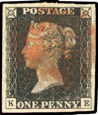 1840 1d black, Plate 4 (KE), large even margins, cancelled by red Maltese Cross. SG 2