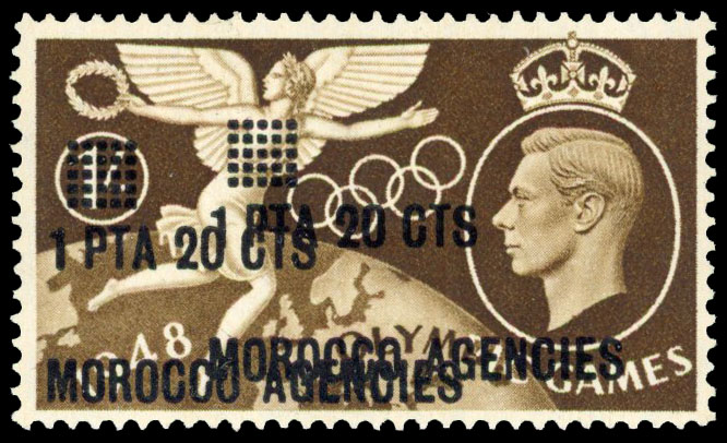 1948 1p20c on 1s Olympic Games surcharge double, RPS certificate (1982), guarantee mark on reverse  fine o.g. SG 181a 