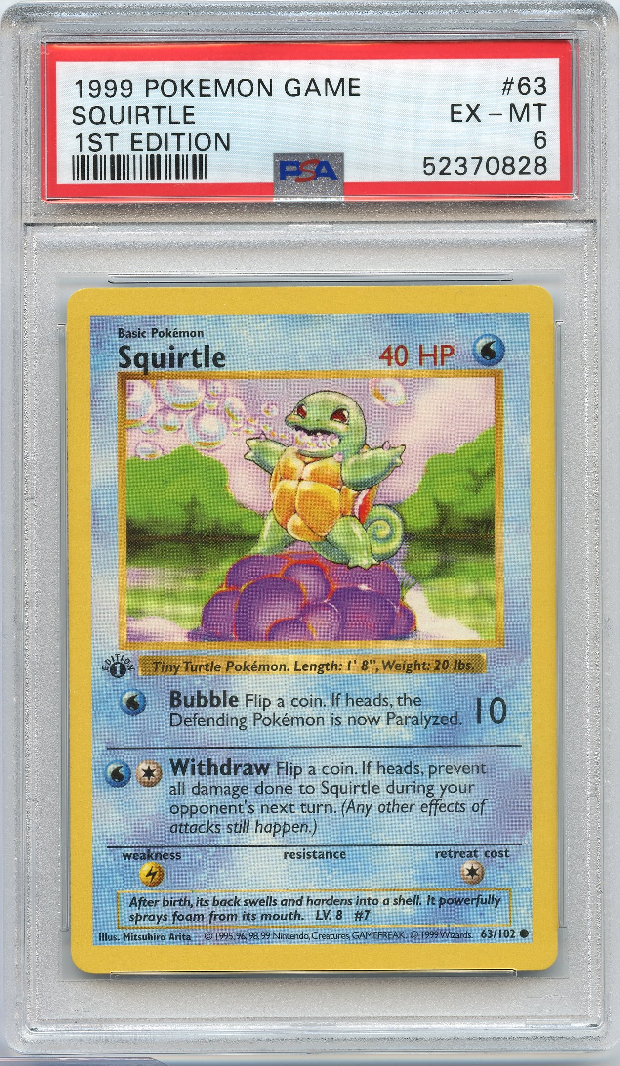 PSA 6 Squirtle #6 Base Set 1st Edition Shadowless