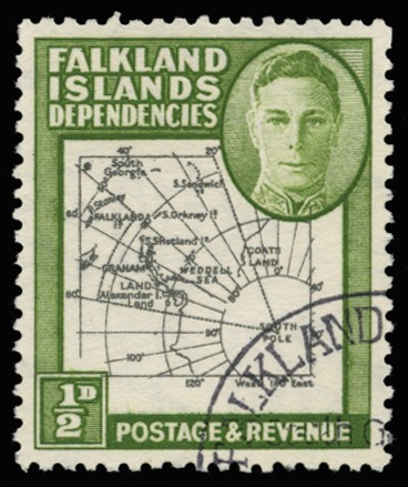 1946-49 "Thick Map" ½d black and green, variety...