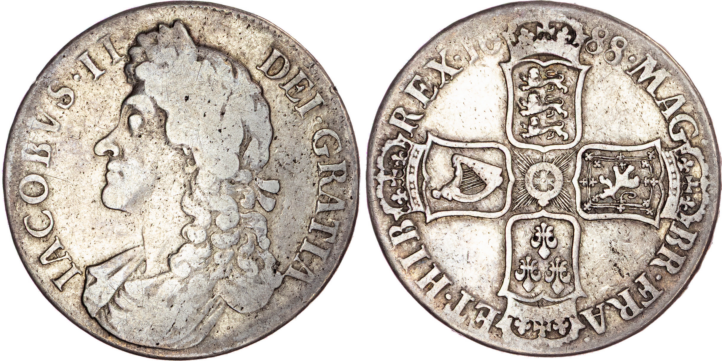 James II (1685-1688), AR Crown, 1688 QVARTO.