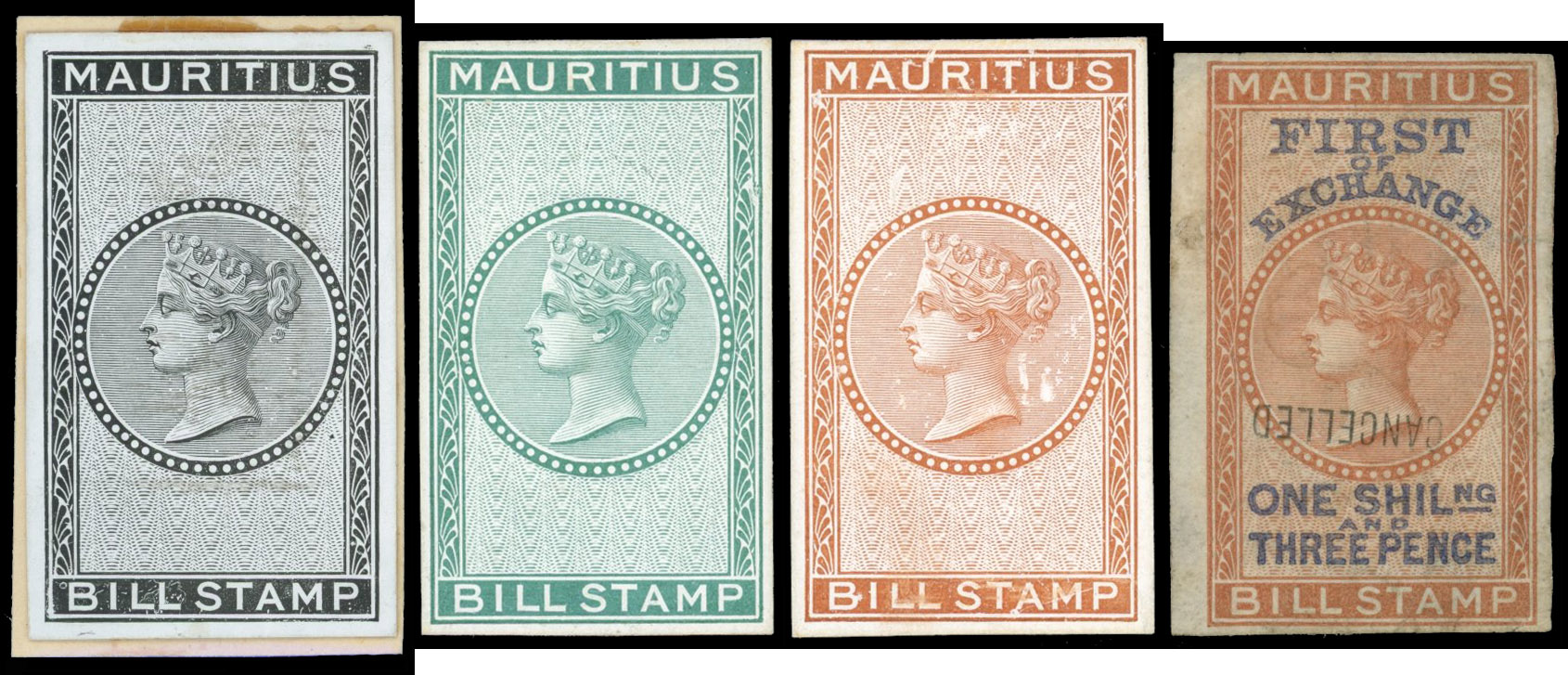 Mauritius Revenues 1869 QV head Bills of Exchange proofs