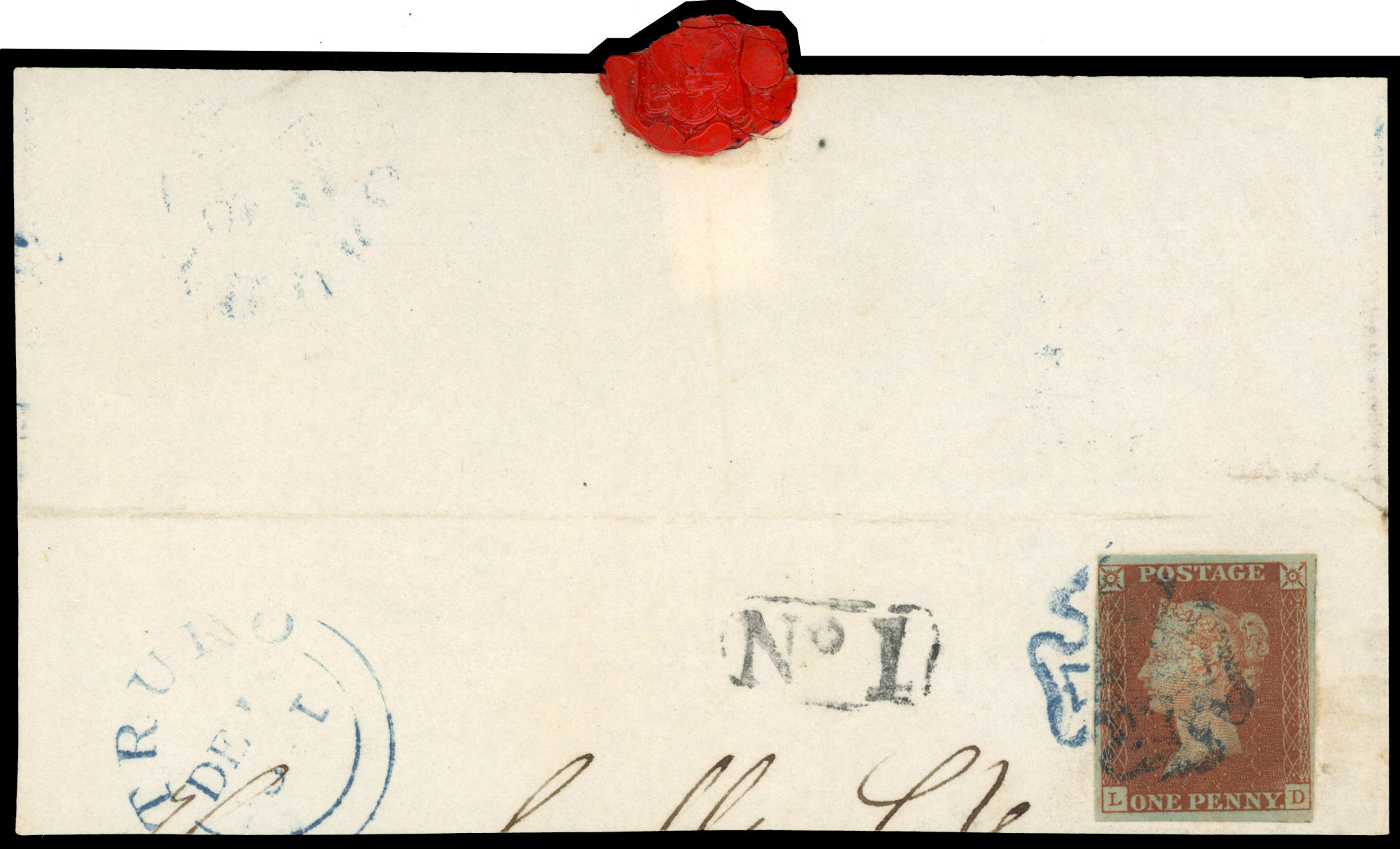 1841 1d Red-brown Pl.15.  Blue Truro MC