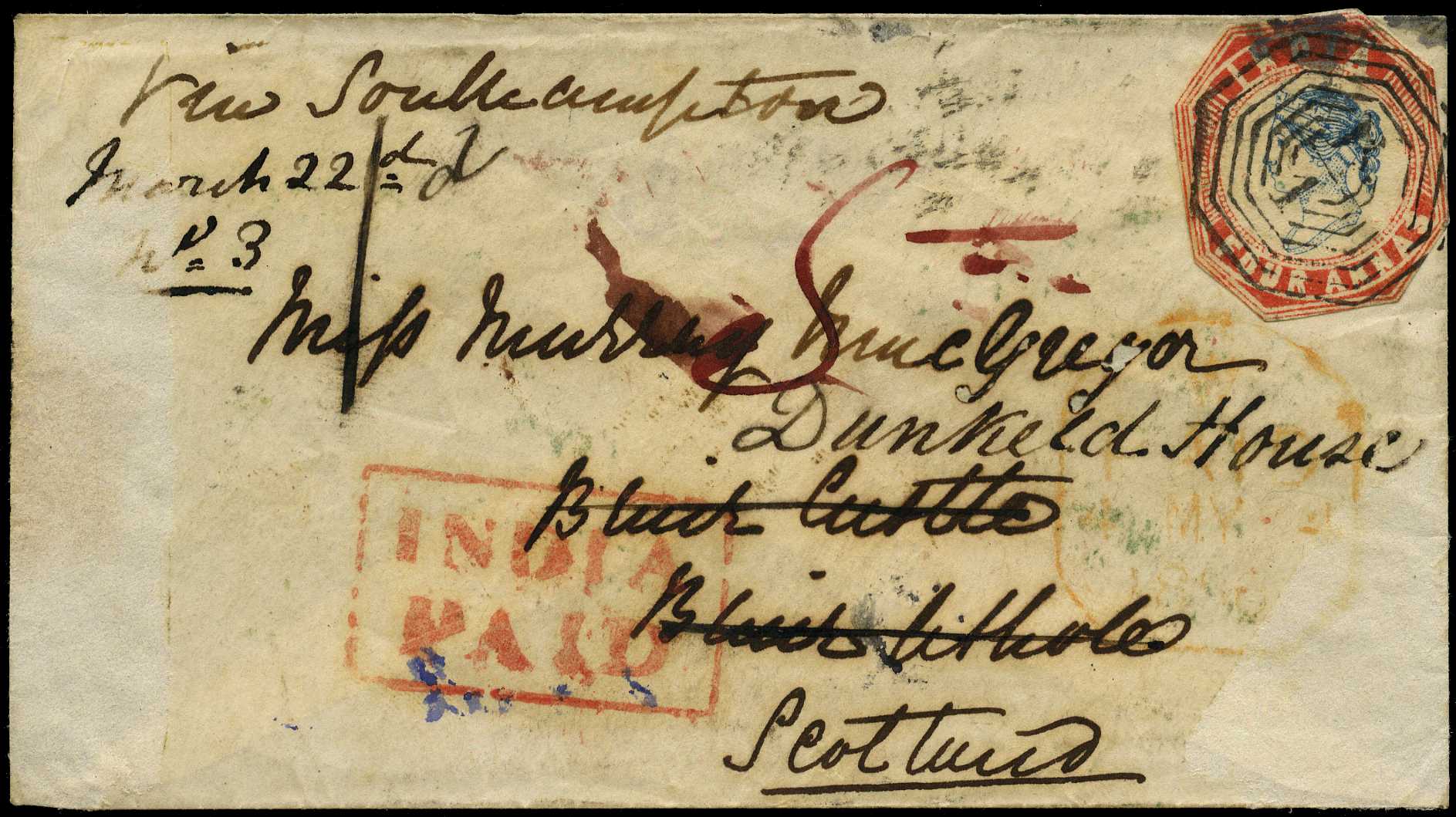 1854 4a blue and red, 4th printing, Head Die...