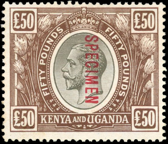Kenya Uganda Tanganyika SG 103s 1922-37 £50 black and brown Specimen