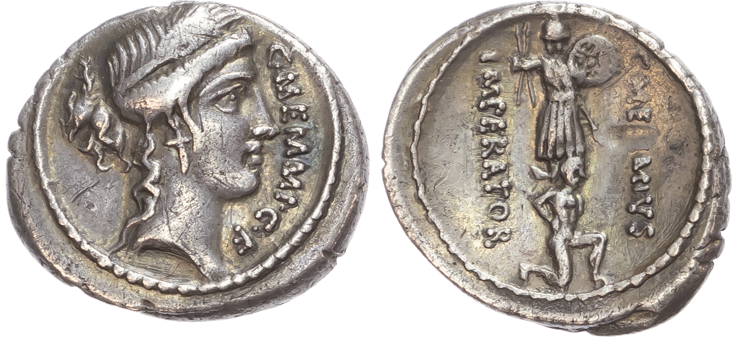 C. Memmius C. f. (56 BC) AR Denarius, Rome, 3.44g.