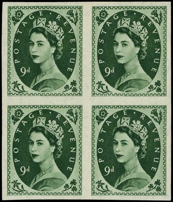 1955 9d bronze-green (wmk St Edwards...