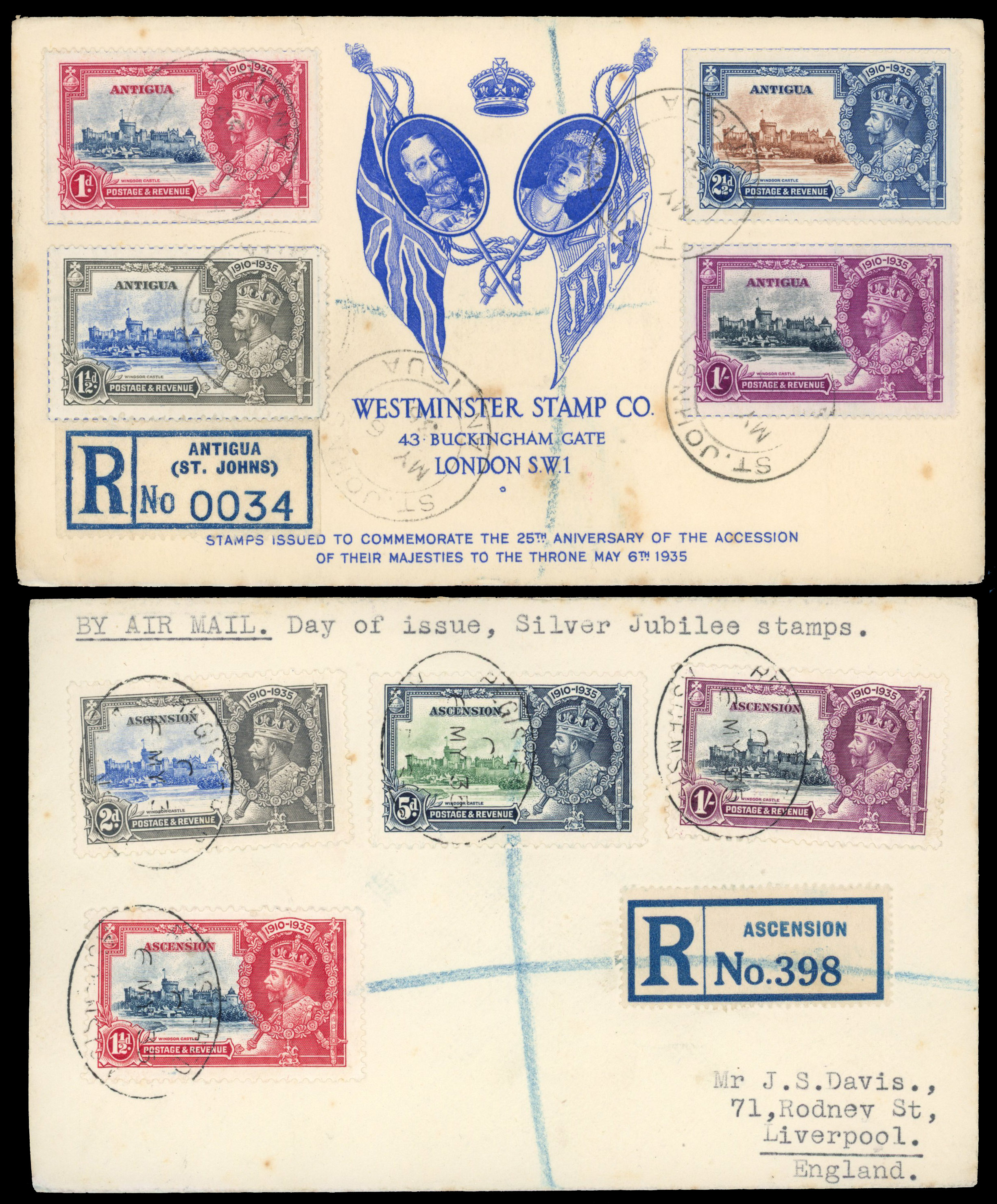 British Commonwealth 1935 Silver Jubilee Omnibus complete set on FDCs 
