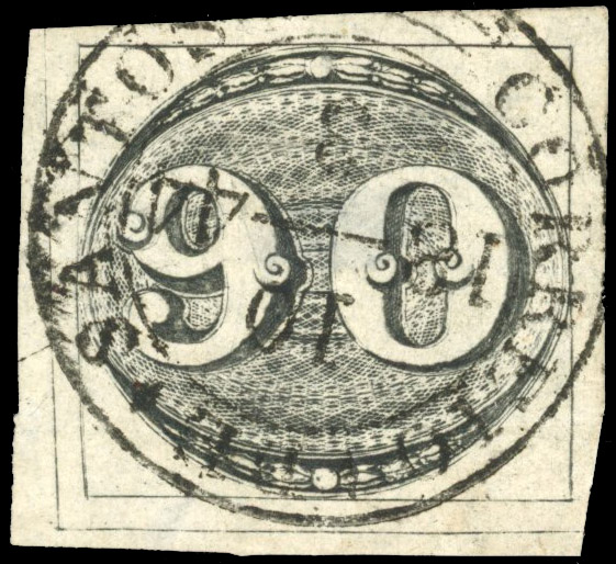 Brazil Bull's Eye 1843 Worn Impression 90r used