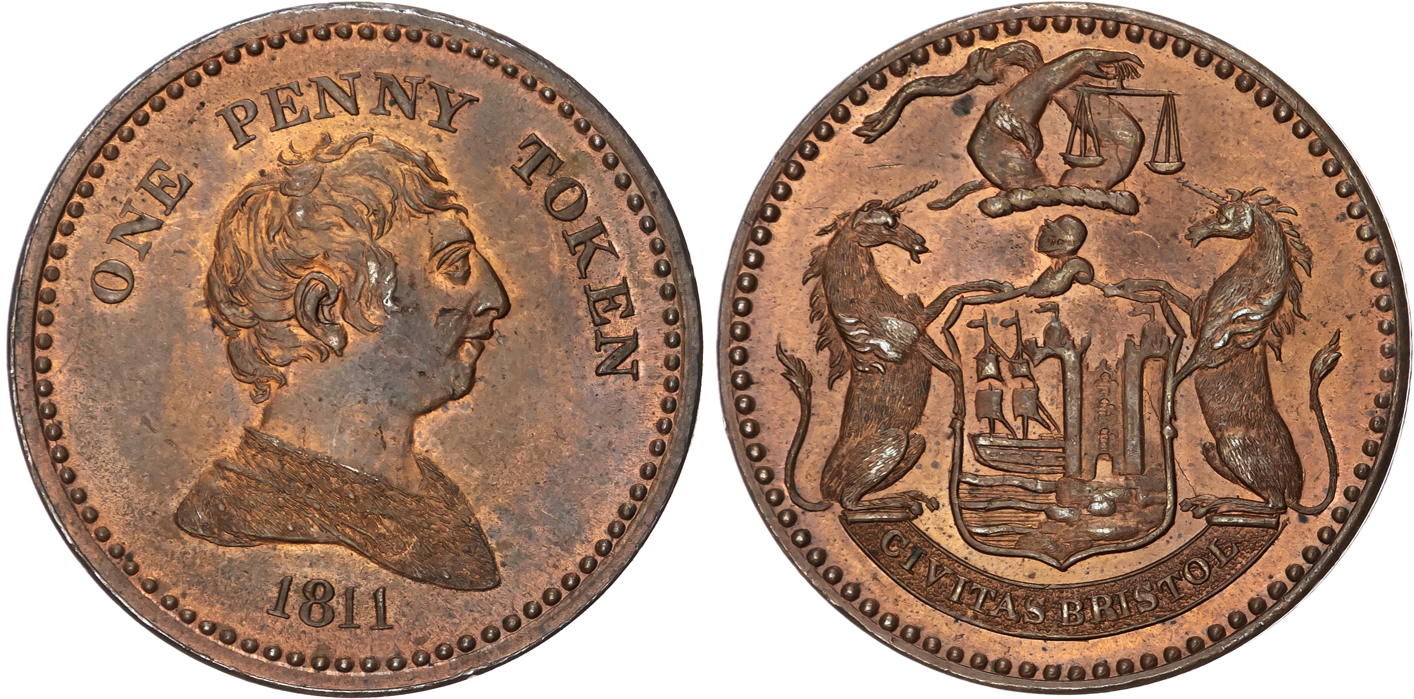 BRISTOL, Som . Unknown Issuer Penny 1811, Another but minor spacing and details diffs. 34mm/22.91gm. (W 417; D…