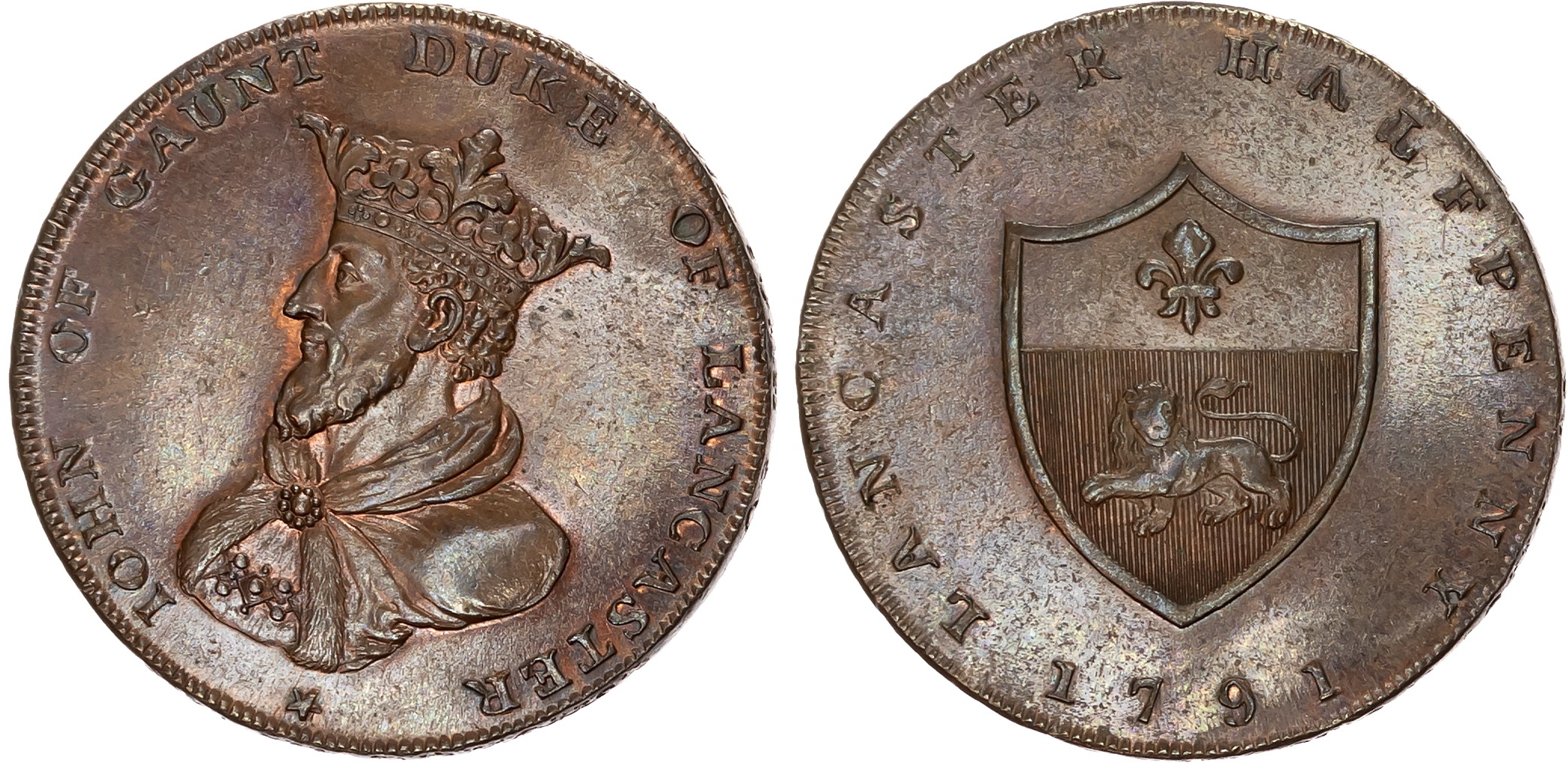 Lancs.  Lancaster , Thomas Worswick & Son (bankers, gold & silversmiths, jewellers and watchmakers) Halfpenny 1791, Bust …