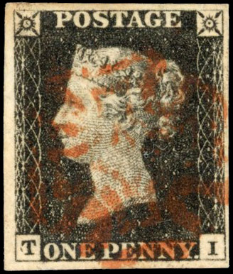 GB SG 2wi 1840 1d black Plate 1b watermark inverted used 